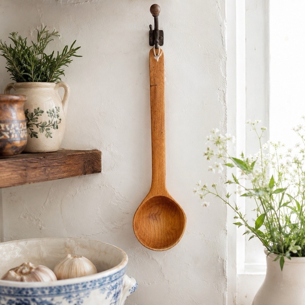 Hand Carved Hickory Ladle Pour Spout Primitive Farmhouse Kitchen Heritageware